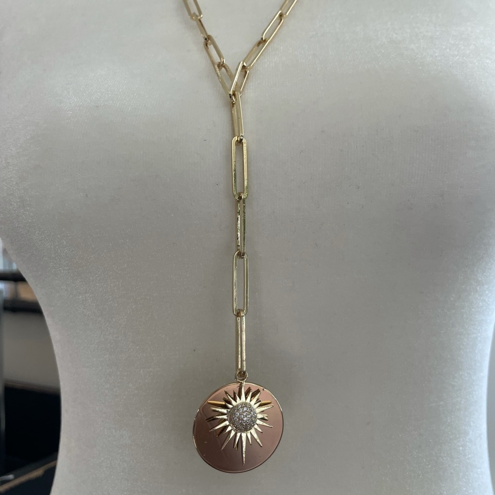 Large Drop Gold Sun Pendant Chain Necklace